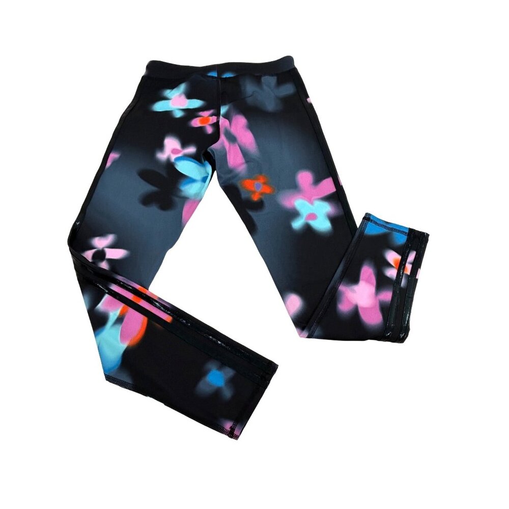 Adidas Allover Print Blur Floral Tights Girl’s XL 16 AK4841 Black Blue Pink Logo